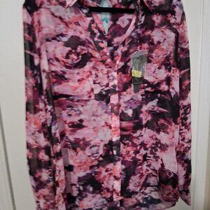 NWT Robert Rodriguez pink/black floral blouse, size Large